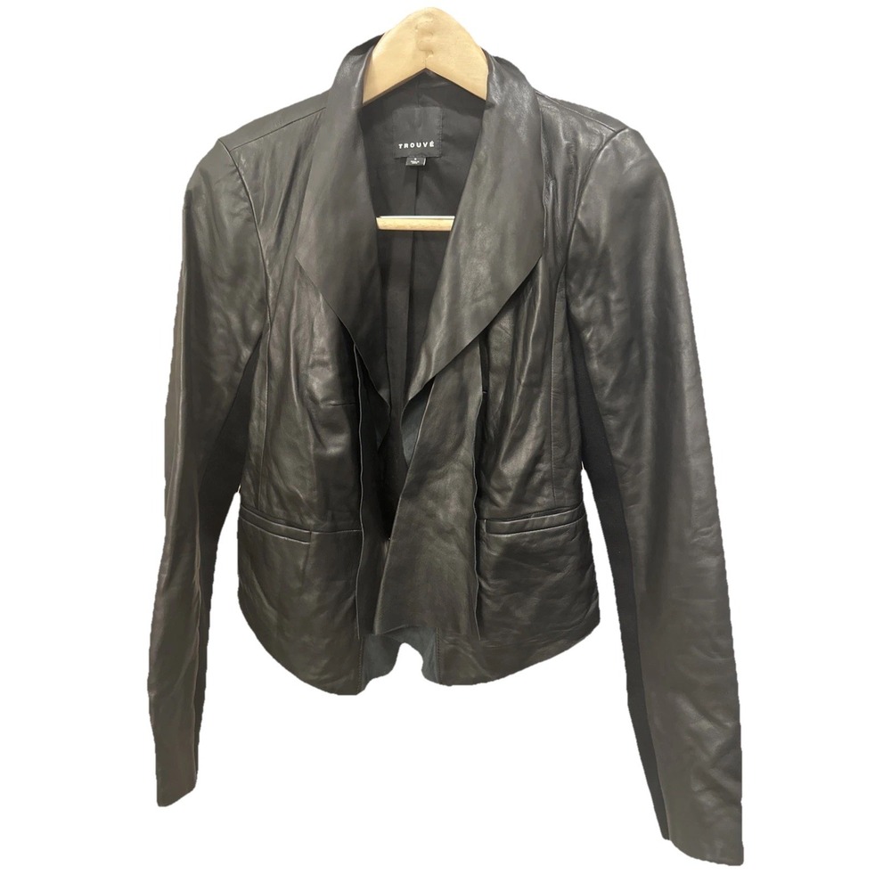 Trouvé Leather Open Front Drape Bomber Style Jacket Small